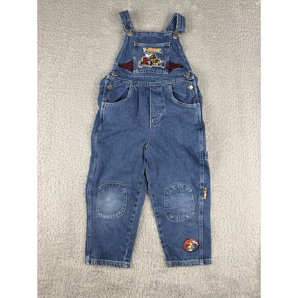 Vintage Hot Wheels Blue Denim Overalls Size 5 Hot Rod Flames Y2K